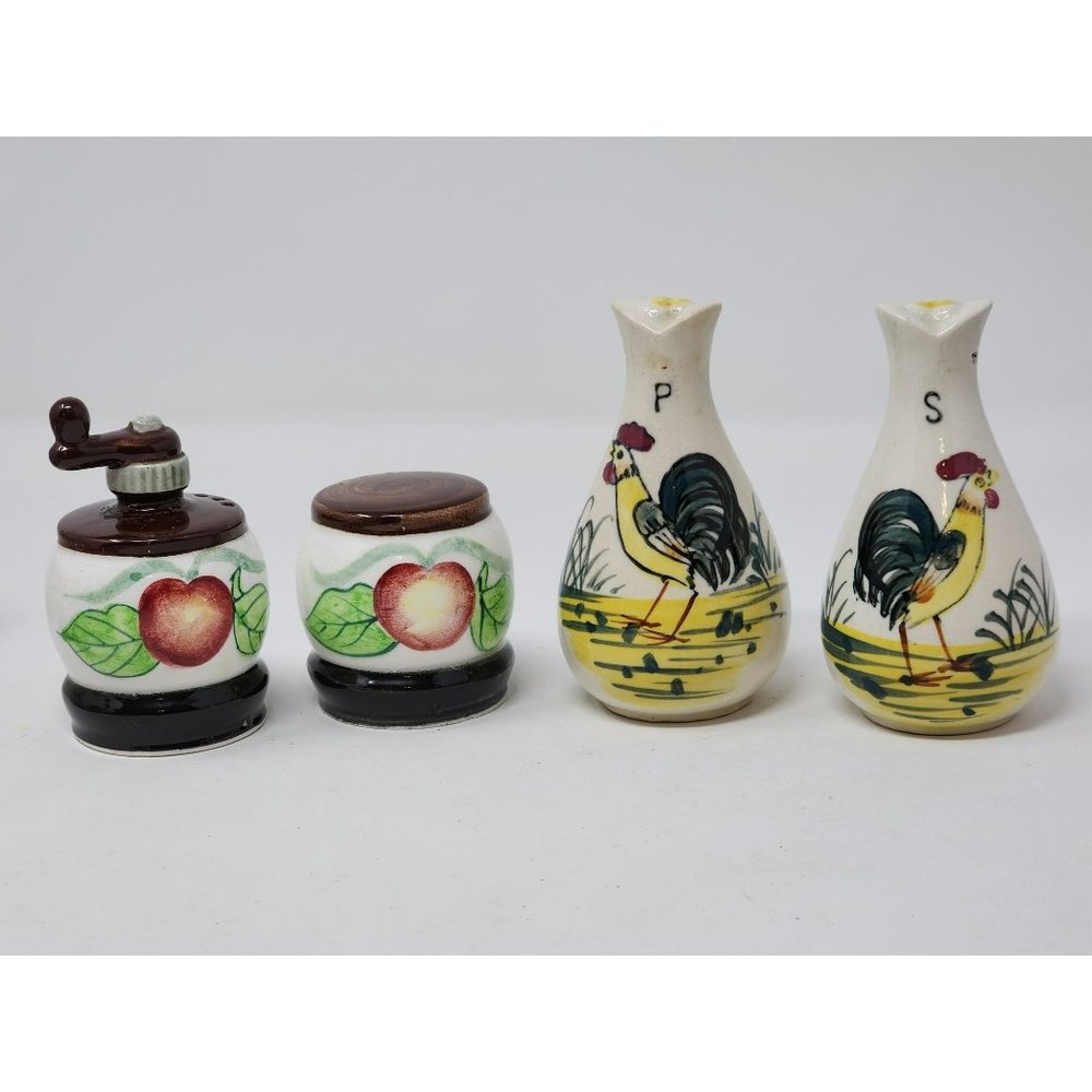 Vintage Apple Butter‎ Churn &  Rooster Salt And Pepper Shakers